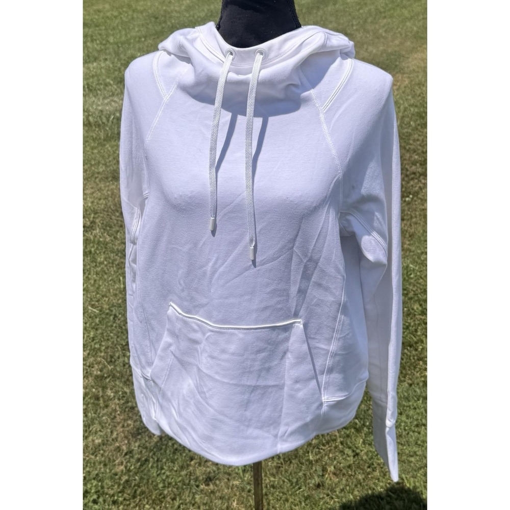 Athleta Hoodie Womens Small White Long Sleeve Pullover Kangaroo Pocket Stretch
